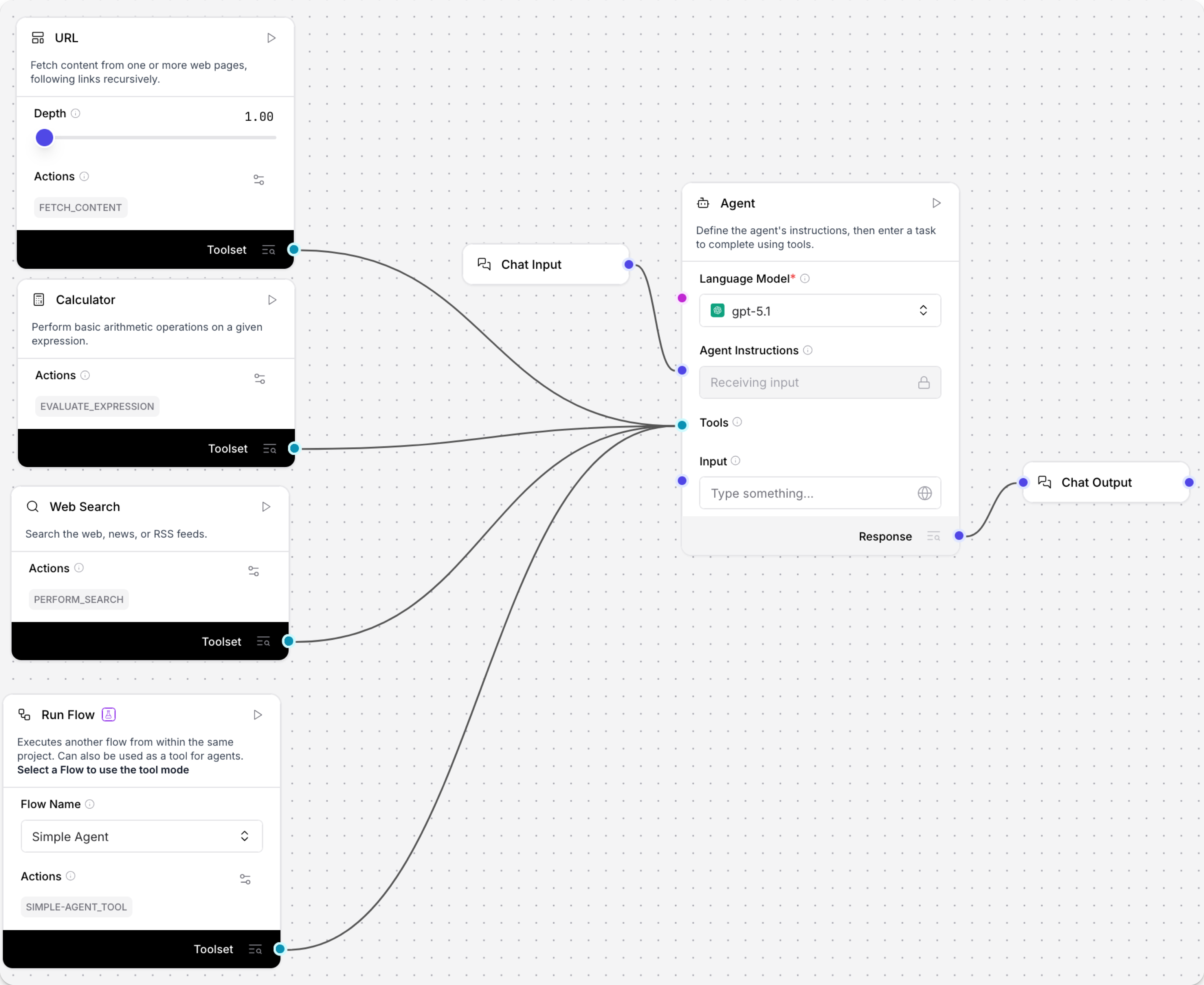 Run Flow component connected to an Agent component as a tool