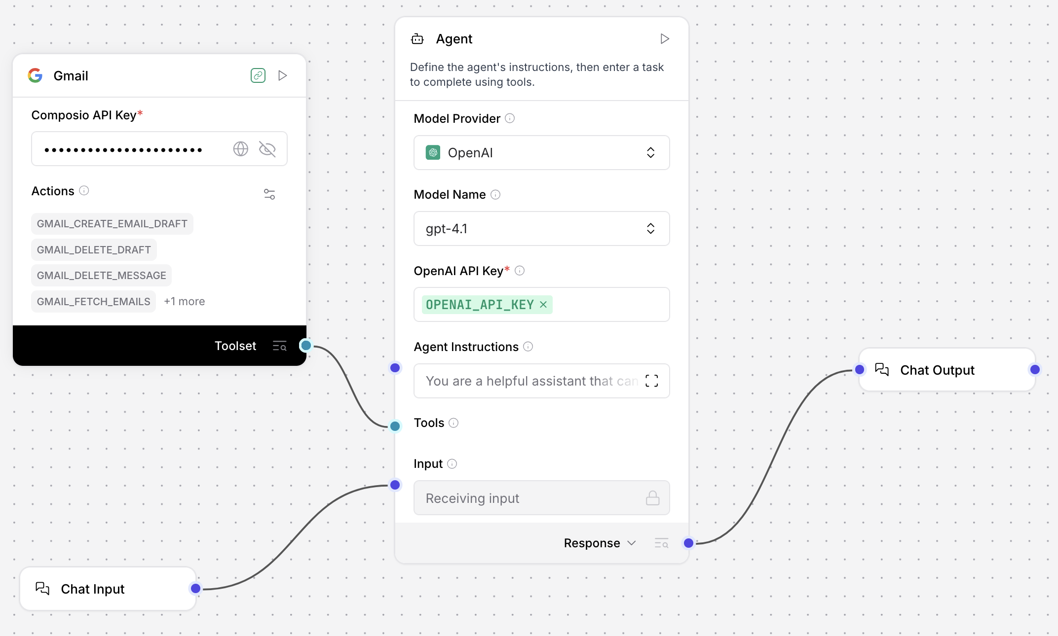 Simple Agent flow with a Composio Tools component